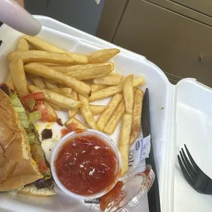 Bacon cheeseburger and fries. Soooo good