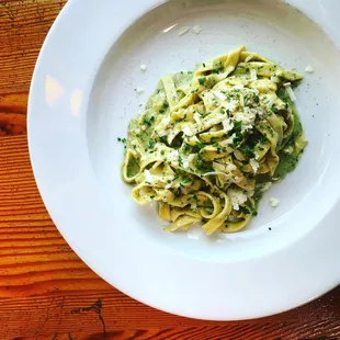 Homemade Fettuccine with house pesto and alfredo