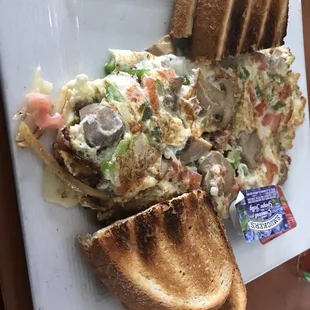 Vegetable egg white omelette with rye toast