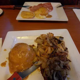 Chopped steak dinner and Virginia ham dinner.