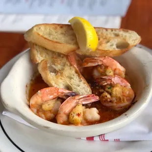 Gulf shrimp stuffed with crab and baguette