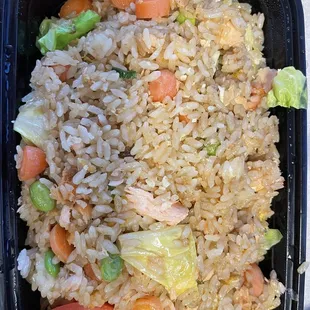 Salmon and Soy Bean Pods Fried Rice