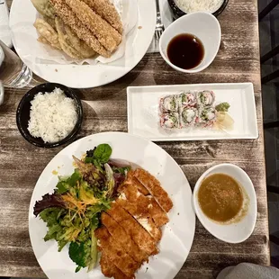 Chicken Katsu, Shrimp &amp; Vegetable Tempura, Spicy Seafood Maki