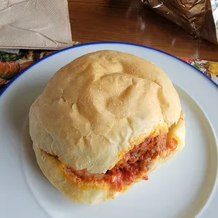 Meatball sandwich as big as a 16 inch softball...