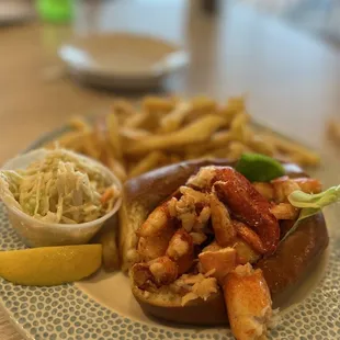 Lobster roll with very cold fries