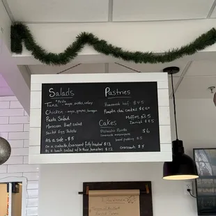 Salad and dessert menu