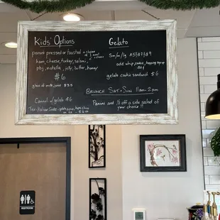 Gelato, brunch, and kids menu