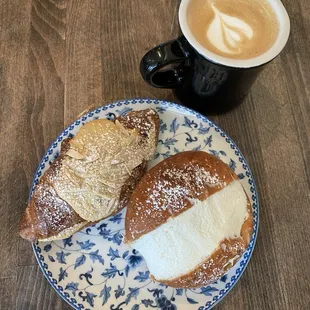 Almond cornetti, maritozzi, latte