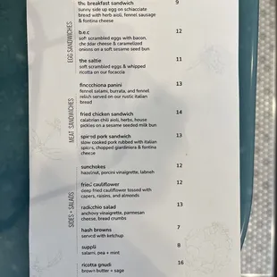 a menu for a restaurant