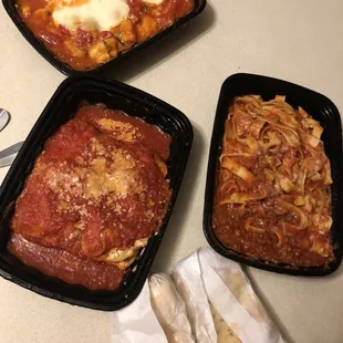 Takeout. Gnocchi. Lasagna. Pasta Bolognese. All came with garlic bread.