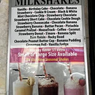 Milkshake Menu