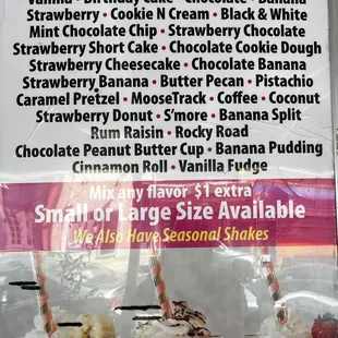 Milkshake Menu