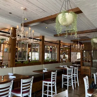 tables and chairs in a restaurant