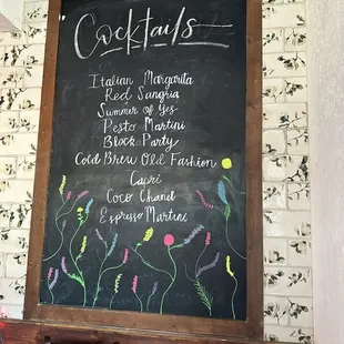 Cocktail menu