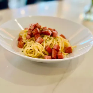 Pasta with mortadella