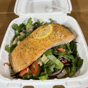 Greek salad with salmon