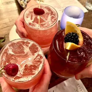Pink funeral cocktail and blackberry old fashioned