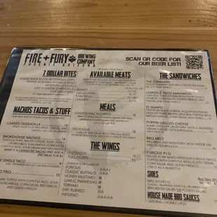 The menu ..