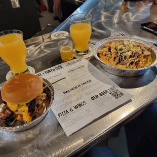 Triple smoked meats &quot;El Guapo&quot; burger and unique pulled pork nachos