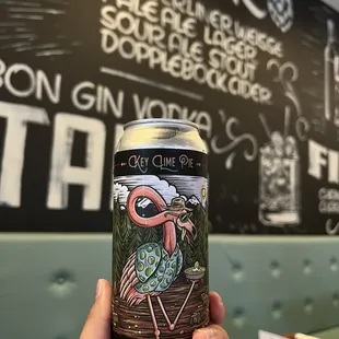 a hand holding a can of beer