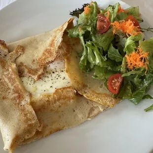 Egg and Swiss galette with greens