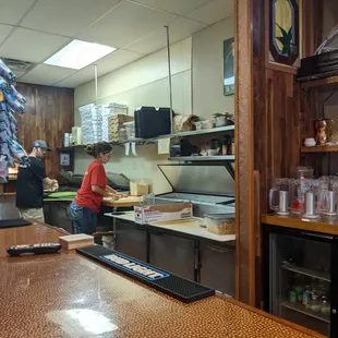 View into where the pizza is made at Fire and Stone