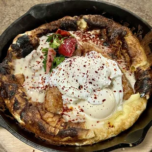 Dutch baby with sausage and eggs