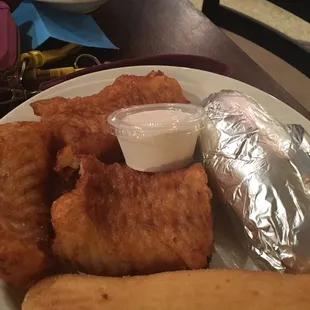 Fish fry dinner baked potato