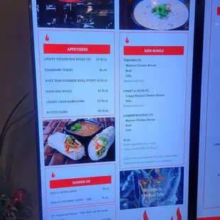 menus displayed on large screen