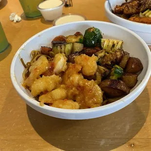 Fire cracker shrimp bowl with noodles