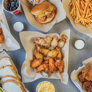 chicken wings and fried chicken, food