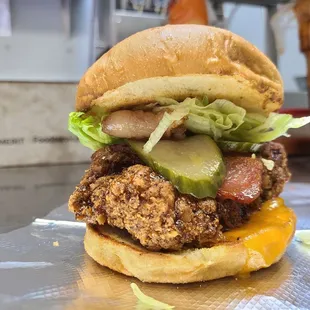 a close up of a chicken sandwich