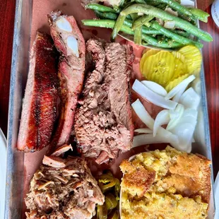 3 meat combo- Brisket, ribs, pulled pork