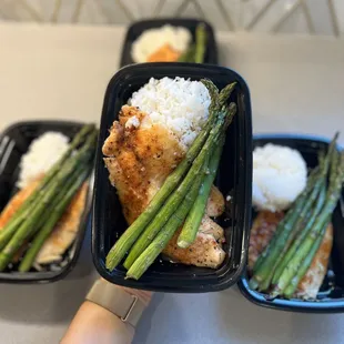 chicken, asparagus, and rice