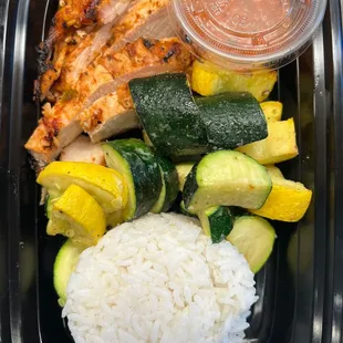 chicken, rice, zucchini, and zucchini