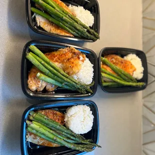 three containers of food