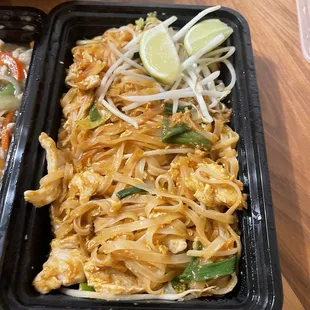Pad Thai noodles say no peanuts a little fishy but way to limy and sour