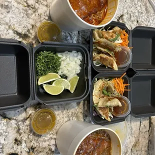 Ramen birria and potstickers