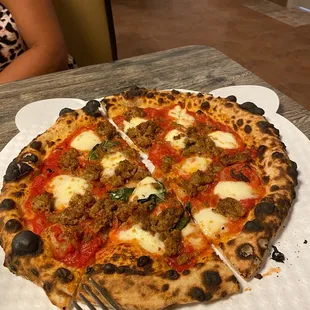 Perfectly cooked Neapolitan pizza.