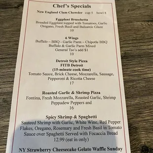 Chef&apos;s specials at  in the Brick&apos;s