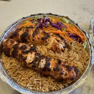 two pans of food on a table
