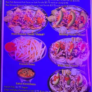 tacos, menu