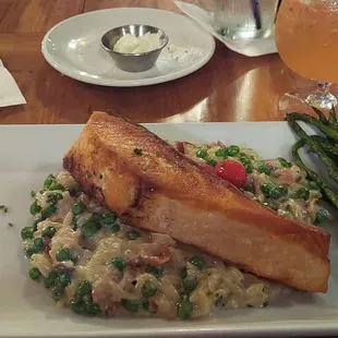 Salmon with orzo and peas