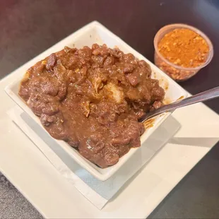 Red Beans and Rice (with a side of extra seasoning, because we wanted it spicy!!)