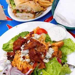 Blue Cheese Chicken Tender Salad and Buffalo Chicken Sandwich