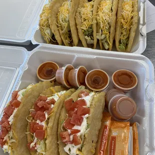  variety of tacos and condiments