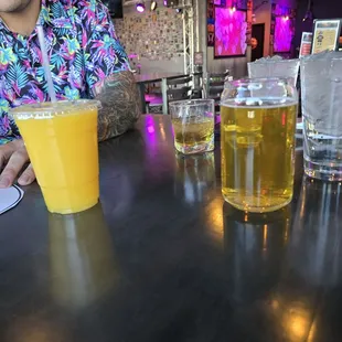Beer, whiskey,  OJ.  Something for everyone.