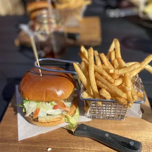 a burger and fries