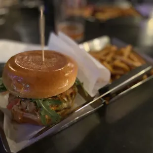 a burger and fries