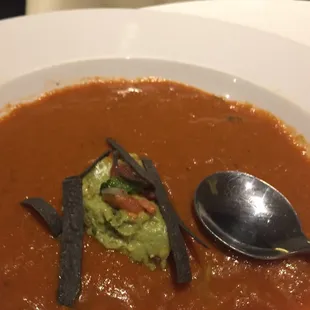 Tortilla soup, good flavor spicy, so ask for extra guacamole to tame the heat